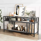65" Brown/Grey TV Stand with Open Shelves, 4-Tube Frame, Fits up to 75" TVs