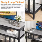 65" Brown/Grey TV Stand with Open Shelves, 4-Tube Frame, Fits up to 75" TVs
