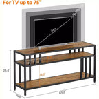 65" Brown/Grey TV Stand with Open Shelves, 4-Tube Frame, Fits up to 75" TVs