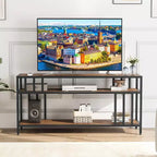 65" Brown/Grey TV Stand with Open Shelves, 4-Tube Frame, Fits up to 75" TVs