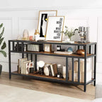 65" Brown/Grey TV Stand with Open Shelves, 4-Tube Frame, Fits up to 75" TVs