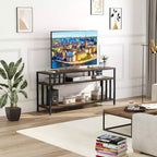 65" Brown/Grey TV Stand with Open Shelves, 4-Tube Frame, Fits up to 75" TVs