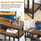 65" Brown/Grey TV Stand with Open Shelves, 4-Tube Frame, Fits up to 75" TVs