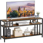 65-Inch Rustic Brown TV Stand for 75 TVs - Quadruple-Tube Support Entertainment Center with Open Shelves, Media Console for Living Room/Bedroom