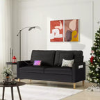 TYBOATLE 66 Black Faux Leather Loveseat Sofa with USB, Mid-Century Modern Tufted 2-Seater Couch for Small Space, Apartment, Dorm, Bedroom