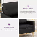 Black Faux Leather Tufted Loveseat, Mid-Century Modern 2-Seater Sofa