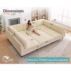 Beige Modular Sectional Sofa, L/U-Shape, Seats 6