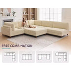 Beige Modular Sectional Sofa, L/U-Shape, Seats 6