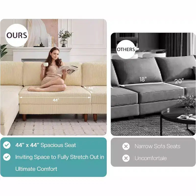 Beige Modular Sectional Sofa, L/U-Shape, Seats 6