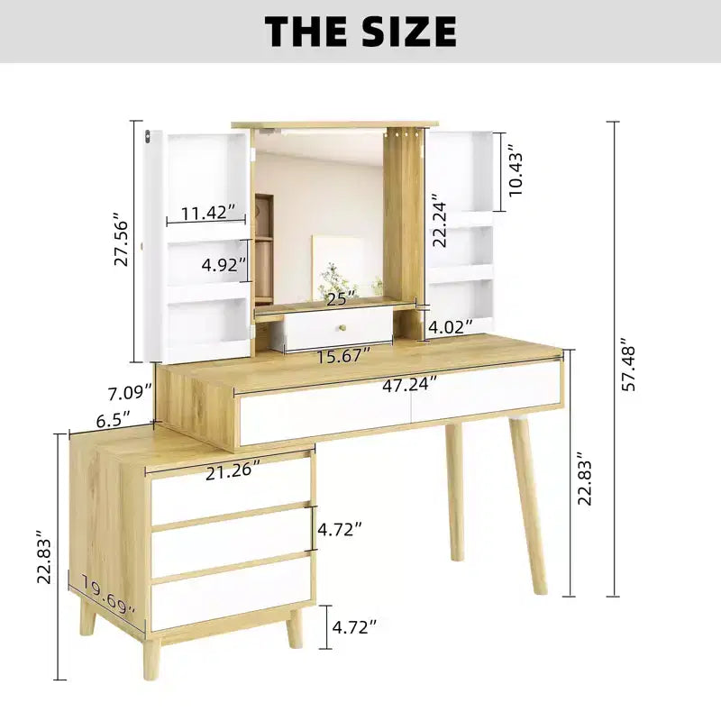 White Makeup Vanity Desk with LED Mirror, 6 Drawers & Open Shelves, Single-User Dressing Table for Bedroom