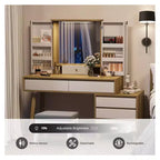 White Makeup Vanity Desk with LED Mirror, 6 Drawers & Open Shelves, Single-User Dressing Table for Bedroom
