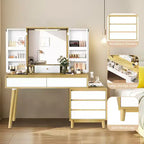 White Makeup Vanity Desk with LED Mirror, 6 Drawers & Open Shelves, Single-User Dressing Table for Bedroom