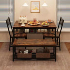 Grey / Retro Color Rectangular Dining Table Set for 4 – 2 Chairs & 1 Bench