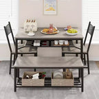 Grey / Retro Color Rectangular Dining Table Set for 4 – 2 Chairs & 1 Bench