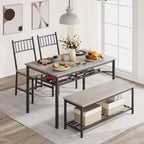 Grey / Retro Color Rectangular Dining Table Set for 4 – 2 Chairs & 1 Bench