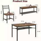 Grey / Retro Color Rectangular Dining Table Set for 4 – 2 Chairs & 1 Bench