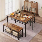 Grey / Retro Color Rectangular Dining Table Set for 4 – 2 Chairs & 1 Bench