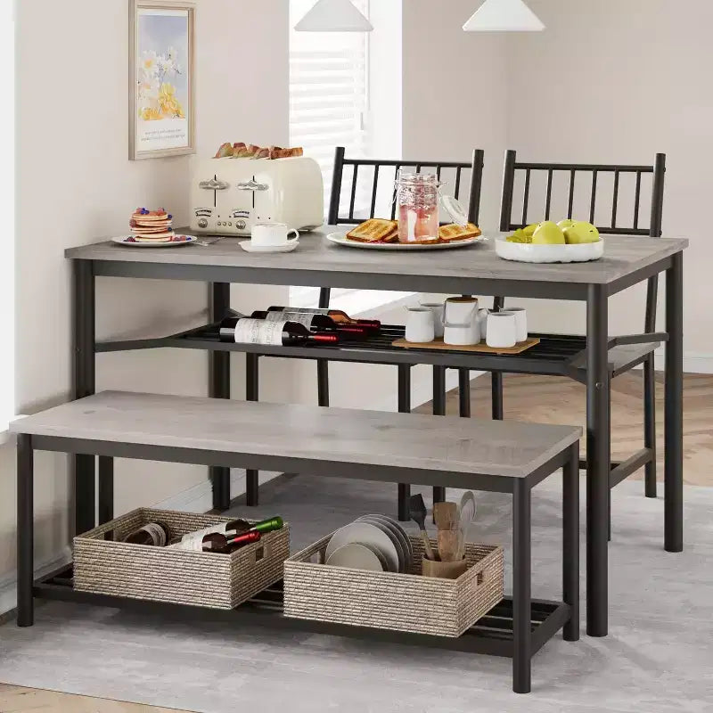 Dining Table Set for 4, 47.2 Rectangular Kitchen Table Set with 2 Backrest Chairs, 1 Bench