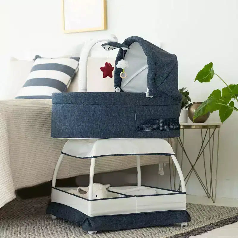 Denim Melange / Grey Melange Bassinet Bedside Sleeper, 1 Infant
