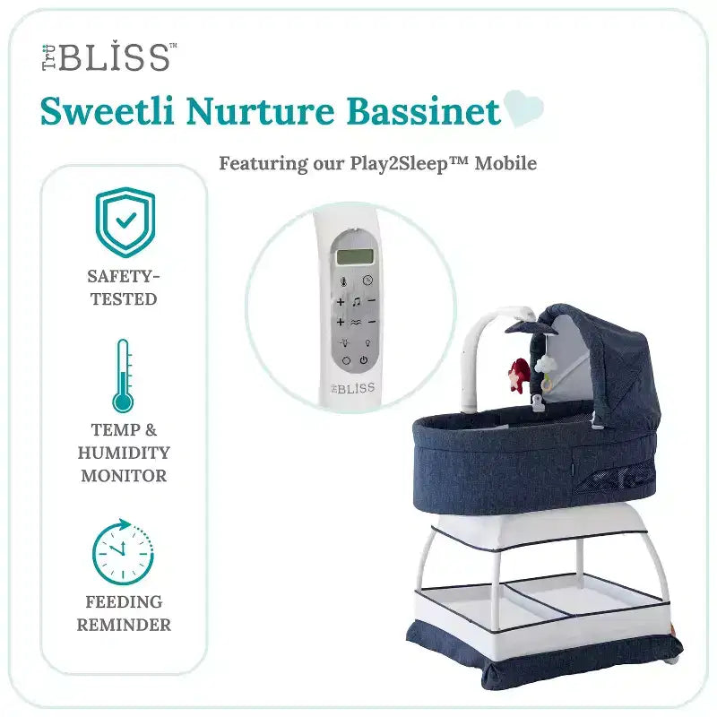 Denim Melange / Grey Melange Bassinet Bedside Sleeper, 1 Infant