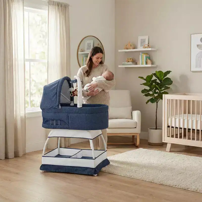 Denim Melange / Grey Melange Bassinet Bedside Sleeper, 1 Infant