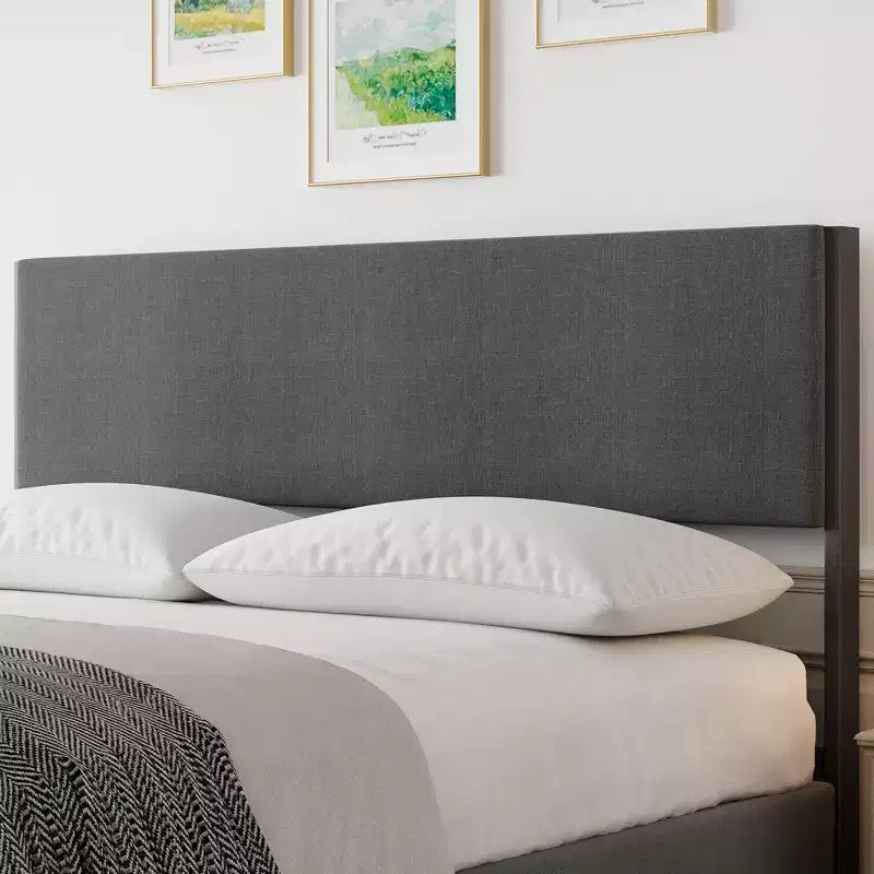 Gray Upholstered Platform Bed with Tufted Headboard & 2 Storage Drawers, Full/Queen, for 1–2