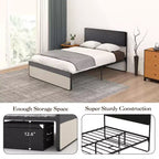 Gray Upholstered Platform Bed with Tufted Headboard & 2 Storage Drawers, Full/Queen, for 1–2
