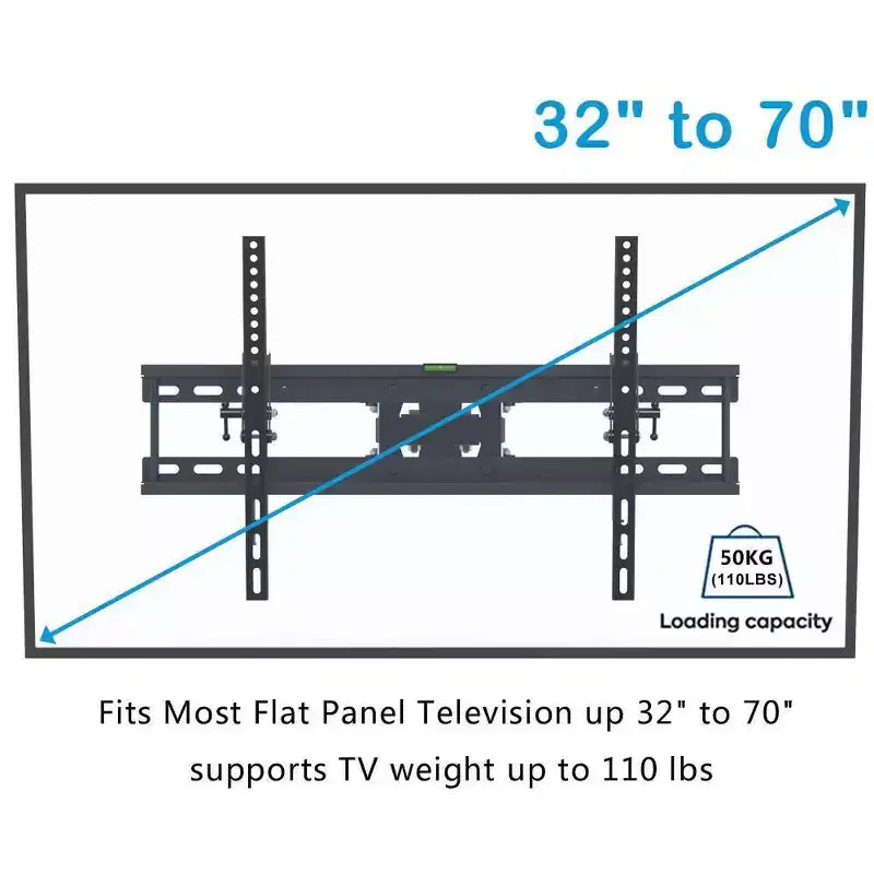 Black Full-Motion TV Wall Mount, Tilt & Swivel, Fits 32"–70", 1-TV
