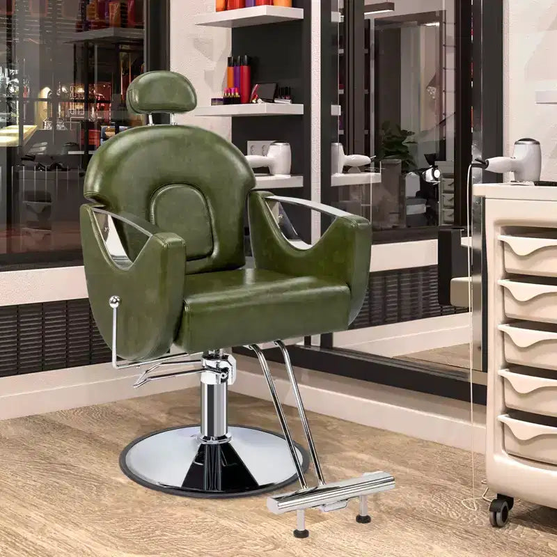 Black / Green Reclining Salon Chair with Removable Headrest, Single Seat