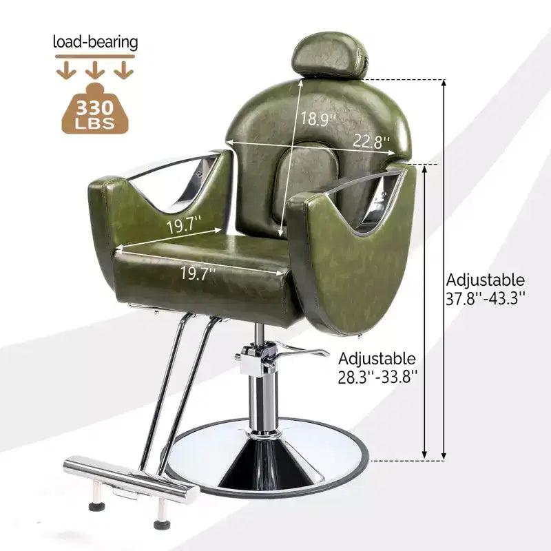 Black / Green Reclining Salon Chair with Removable Headrest, Single Seat