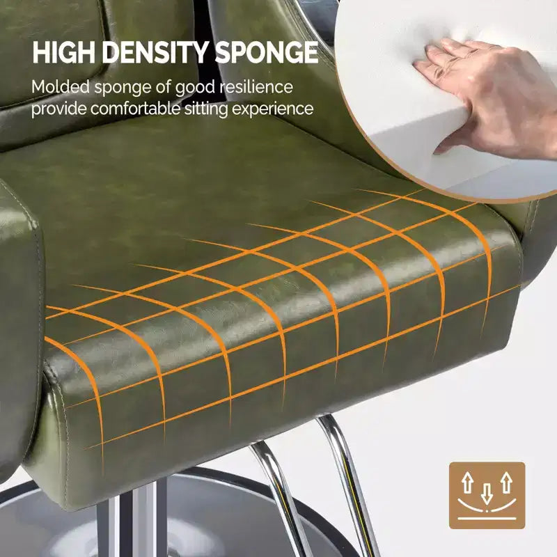 Black / Green Reclining Salon Chair with Removable Headrest, Single Seat