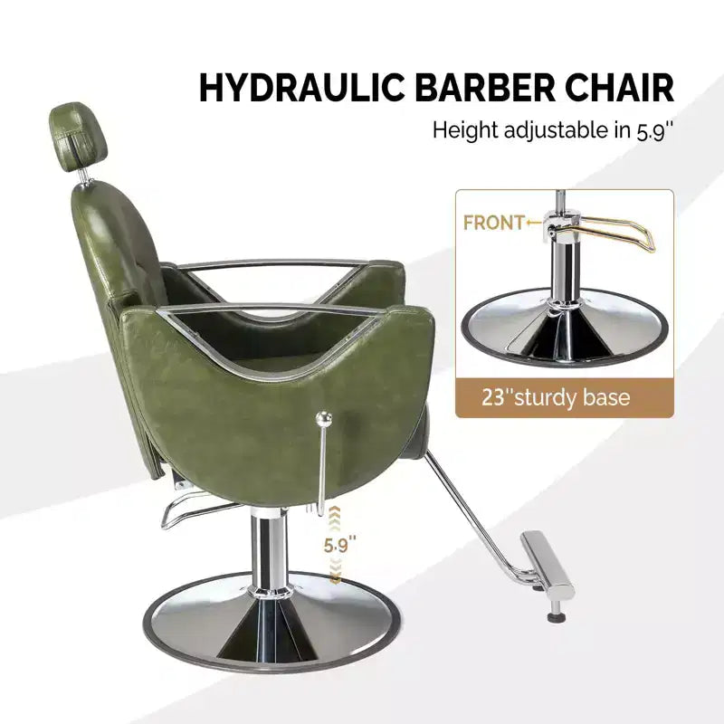 Black / Green Reclining Salon Chair with Removable Headrest, Single Seat