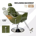 Black / Green Reclining Salon Chair with Removable Headrest, Single Seat