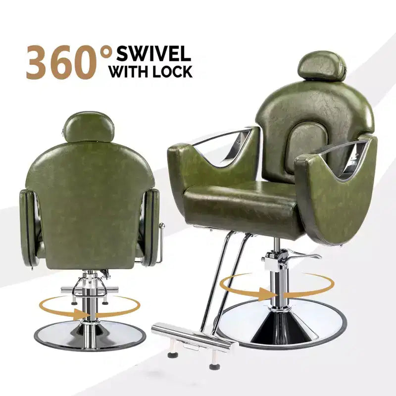 Black / Green Reclining Salon Chair with Removable Headrest, Single Seat
