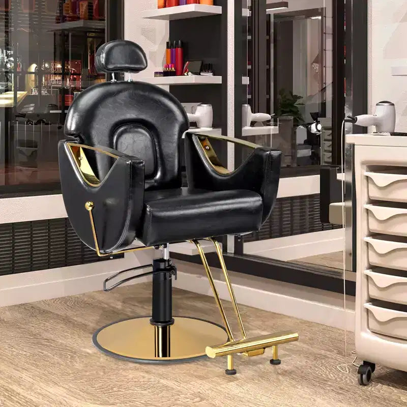 Black / Green Reclining Salon Chair with Removable Headrest, Single Seat