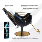 Black / Green Reclining Salon Chair with Removable Headrest, Single Seat