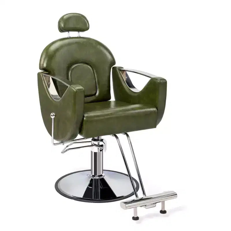 Black / Green Reclining Salon Chair with Removable Headrest, Single Seat