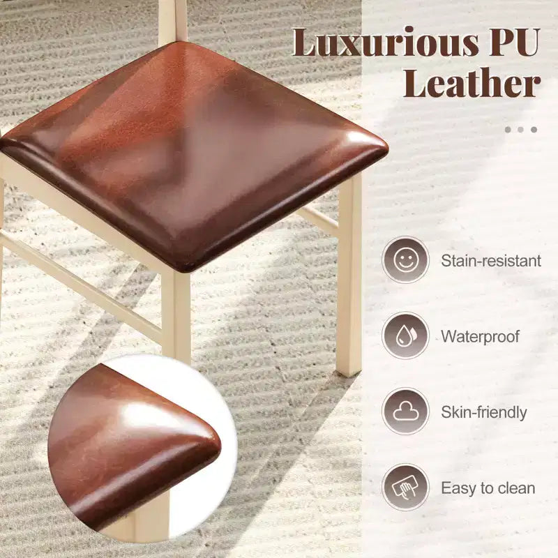 White & Brown Armless Dining Chair with PU Leather Seat, Set of 2/4