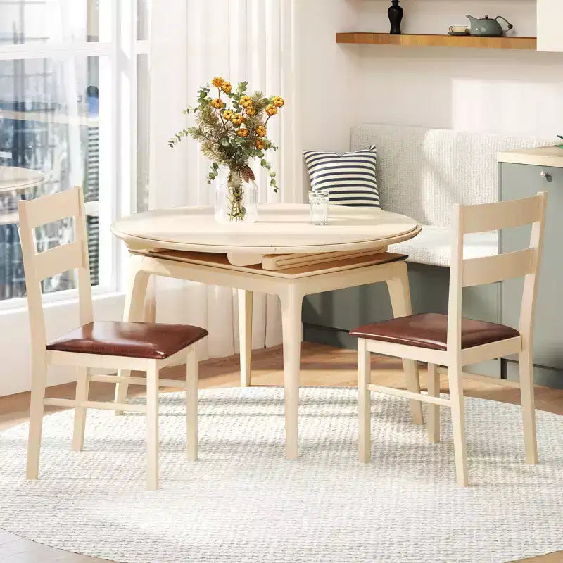 White & Brown Armless Dining Chair with PU Leather Seat, Set of 2/4
