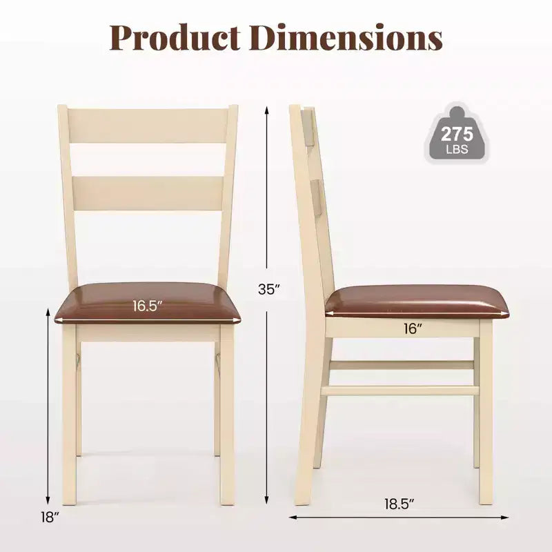 White & Brown Armless Dining Chair with PU Leather Seat, Set of 2/4