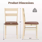 White & Brown Armless Dining Chair with PU Leather Seat, Set of 2/4