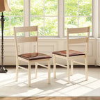 White & Brown Armless Dining Chair with PU Leather Seat, Set of 2/4