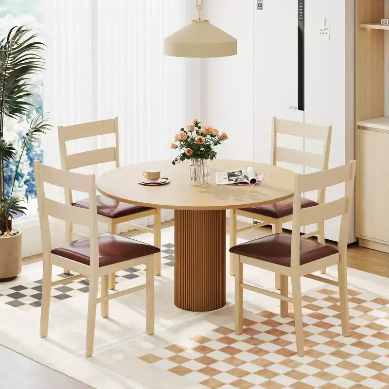 White & Brown Armless Dining Chair with PU Leather Seat, Set of 2/4