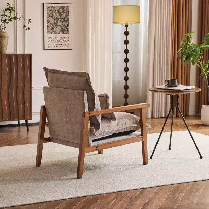 Chenille Velvet Accent Armchair with Lumbar Pillow, Single Seat – Beige / Blue / Brown / Dark Green / Gray / Mint Green / Teal / Yellow