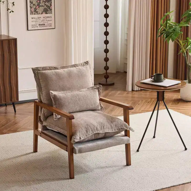Chenille Velvet Accent Armchair with Lumbar Pillow, Single Seat – Beige / Blue / Brown / Dark Green / Gray / Mint Green / Teal / Yellow