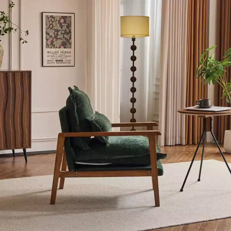 Chenille Velvet Accent Armchair with Lumbar Pillow, Single Seat – Beige / Blue / Brown / Dark Green / Gray / Mint Green / Teal / Yellow