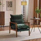 Chenille Velvet Accent Armchair with Lumbar Pillow, Single Seat – Beige / Blue / Brown / Dark Green / Gray / Mint Green / Teal / Yellow