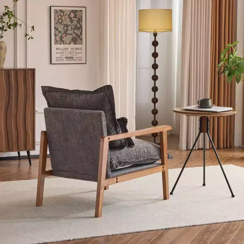 Chenille Velvet Accent Armchair with Lumbar Pillow, Single Seat – Beige / Blue / Brown / Dark Green / Gray / Mint Green / Teal / Yellow