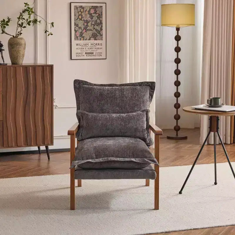 Chenille Velvet Accent Armchair with Lumbar Pillow, Single Seat – Beige / Blue / Brown / Dark Green / Gray / Mint Green / Teal / Yellow