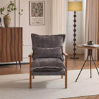 Chenille Velvet Accent Armchair with Lumbar Pillow, Single Seat – Beige / Blue / Brown / Dark Green / Gray / Mint Green / Teal / Yellow